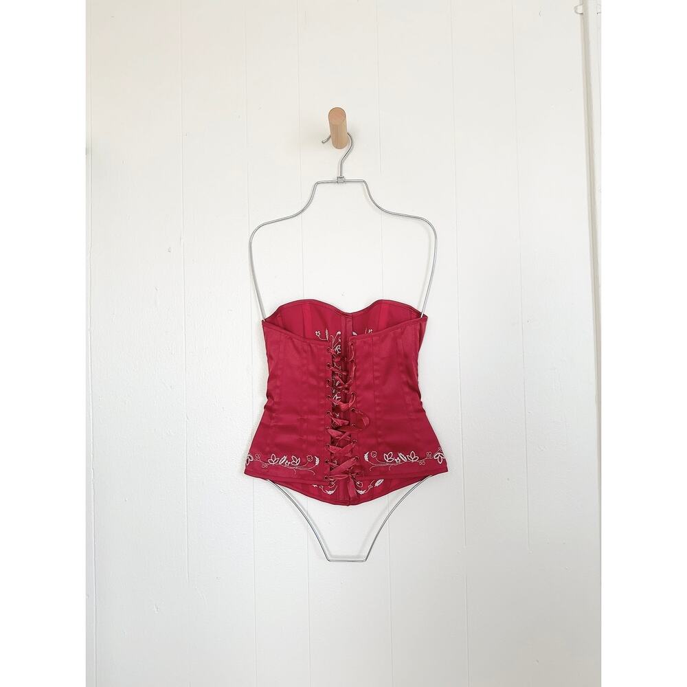 Vintage Charlotte Russe Y2K Red Silver Embroidered Boned Corset Top Size S - Picture 3 of 6